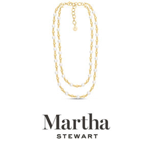 Martha Stewart Two Strand Pearl and Gold Ball Necklace, 20 Inches For Women